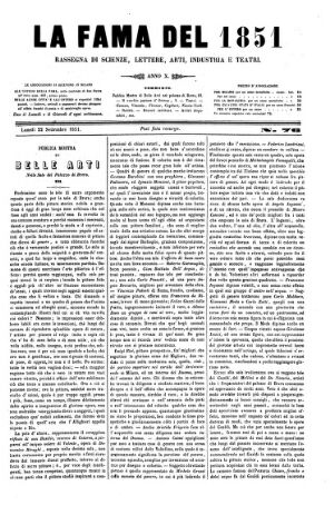 La Fama. Giornale di scienze, lettere, arti, industria e teatri