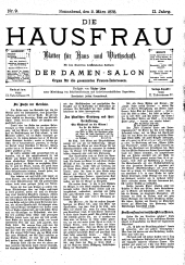 Die Hausfrau: Blätter für Haus und Wirthschaft