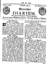 Wiener Zeitung 17410916 Seite: 1