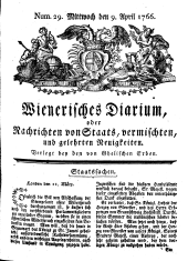 Wiener Zeitung 17660409 Seite: 1