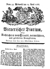 Wiener Zeitung 17660423 Seite: 1