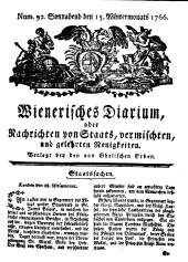 Wiener Zeitung 17661115 Seite: 1