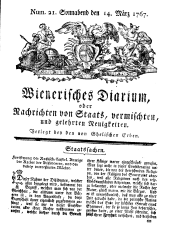 Wiener Zeitung 17670314 Seite: 1