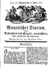Wiener Zeitung 17670408 Seite: 1