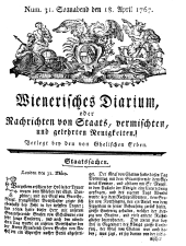 Wiener Zeitung 17670418 Seite: 1