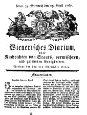 Wiener Zeitung 17670429 Seite: 1
