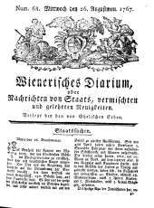 Wiener Zeitung 17670826 Seite: 1