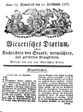 Wiener Zeitung 17670912 Seite: 1