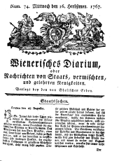 Wiener Zeitung 17670916 Seite: 1