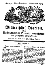 Wiener Zeitung 17671114 Seite: 1