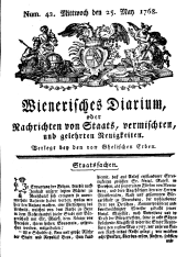 Wiener Zeitung 17680525 Seite: 1