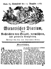 Wiener Zeitung 17680813 Seite: 1