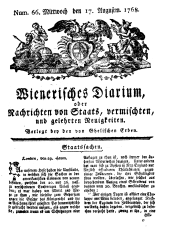 Wiener Zeitung 17680817 Seite: 1