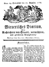 Wiener Zeitung 17680827 Seite: 1
