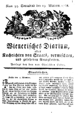 Wiener Zeitung 17681119 Seite: 1