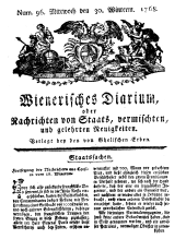 Wiener Zeitung 17681130 Seite: 1