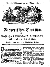 Wiener Zeitung 17690329 Seite: 1