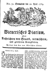 Wiener Zeitung 17690422 Seite: 1