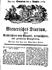 Wiener Zeitung 17690805 Seite: 1