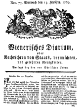 Wiener Zeitung 17690913 Seite: 1