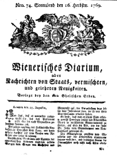 Wiener Zeitung 17690916 Seite: 1