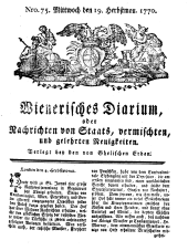 Wiener Zeitung 17700919 Seite: 1