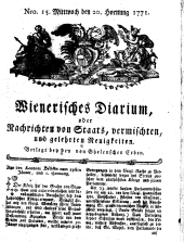 Wiener Zeitung 17710220 Seite: 1