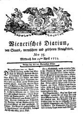 Wiener Zeitung 17720429 Seite: 1