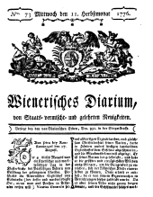 Wiener Zeitung 17760911 Seite: 1