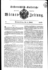 Wiener Zeitung 18160104 Seite: 1