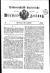 Wiener Zeitung 18160105 Seite: 1