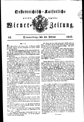 Wiener Zeitung 18160222 Seite: 1