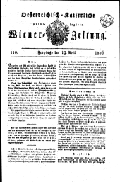 Wiener Zeitung 18160419 Seite: 1