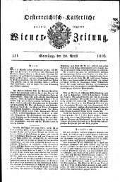 Wiener Zeitung 18160420 Seite: 1