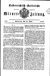 Wiener Zeitung 18160421 Seite: 1