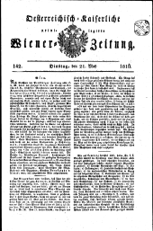 Wiener Zeitung 18160521 Seite: 1