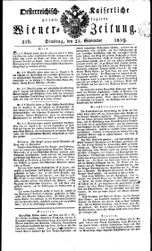 Wiener Zeitung 18190921 Seite: 1