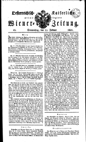 Wiener Zeitung 18210222 Seite: 1