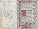 Schriftproben der Geschwister Gian Galeazzo und Bianca Maria Sforza / Titelseite mit dem Monogramm IO.GZ. (Gian Galeazzo Sforza) und (radiertem) Familienwappen der Sforza