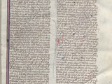 Schrift des Thomas von Aquin aus dem 
Collegium Ducale
Der bedeutendste Philosoph des Mittel­­-
alters ist in der Miniatur vorlesend dargestellt
um 1300