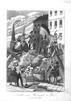 Frauen auf einer Barrikade in Wien 1848