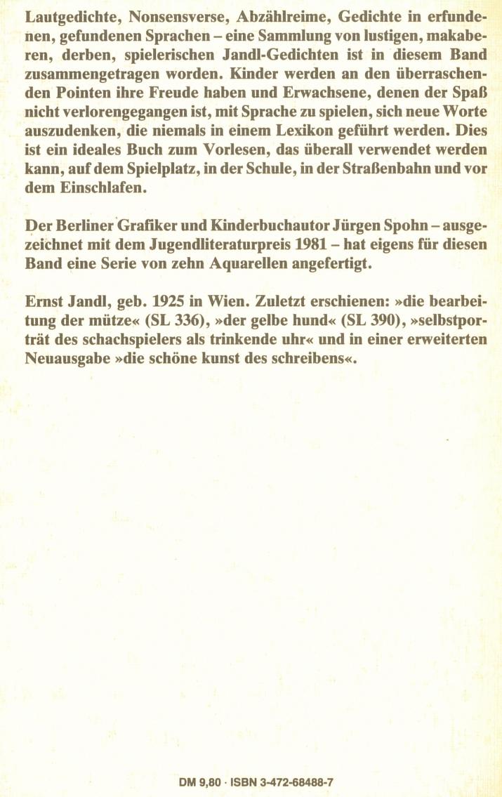 Ernst Jandl/Jürgen Spohn: falamaleikum, Luchterhand 1983, Rückseite
