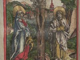 Kanonbild (Kreuzigung) und Monogramm G(eorg) K(arstner), Passauer Missale
Druck, 
Wien, 1503