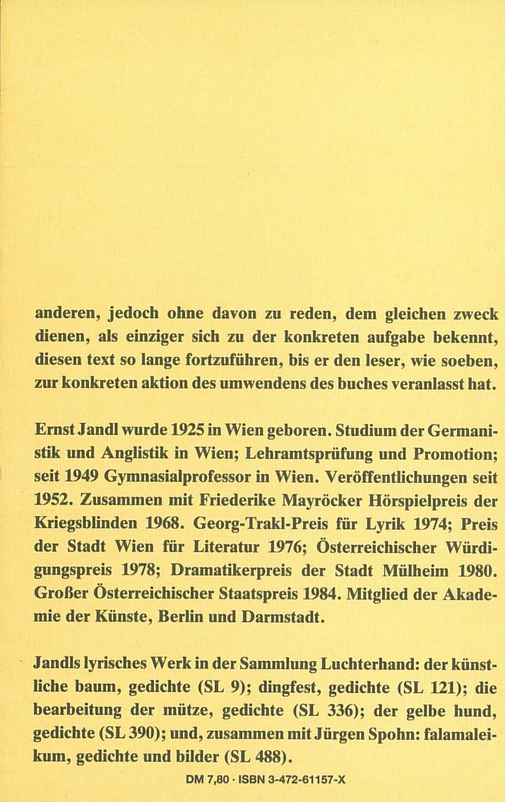 Ernst Jandl: serienfuss, Luchterhand 1974, 5. Auflage 1984, Rückseite