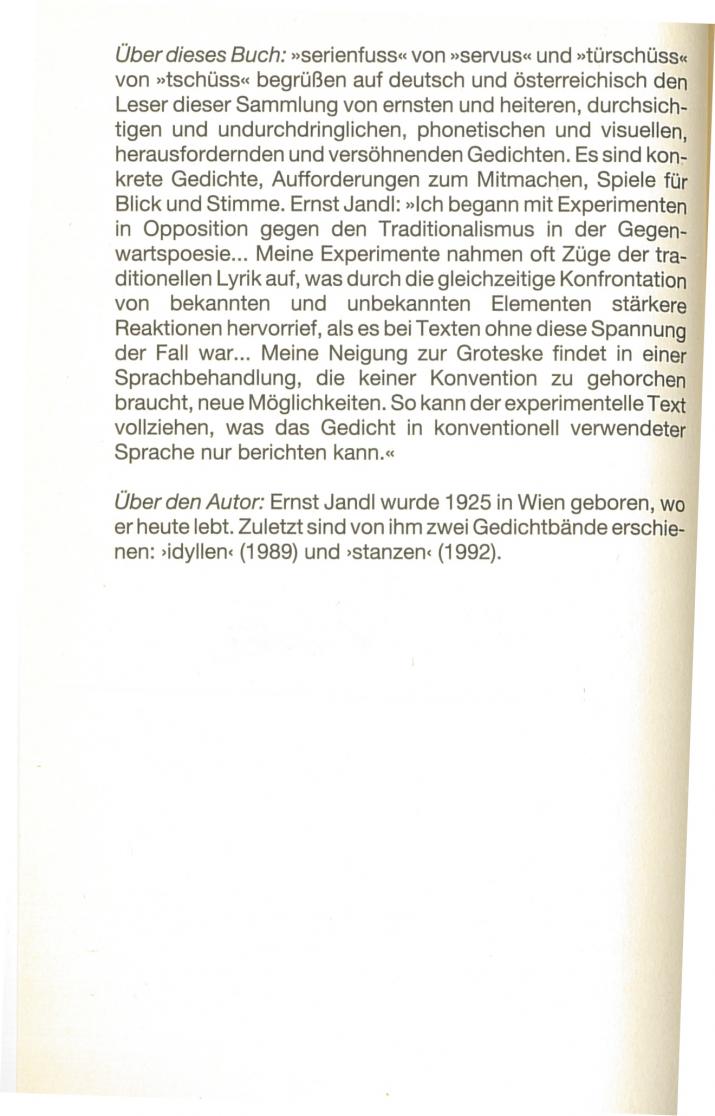 Ernst Jandl: serienfuss, Luchterhand 1992, Rückseite
