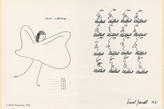 Zeichnung Friederike Mayröcker, Text Ernst Jandl, 1971