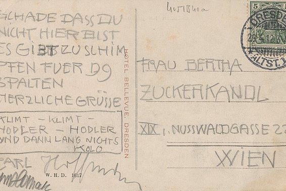Postkarte von Josef Hoffmann und Koloman Moser u.a. an Berta Zuckerkandl, 1912