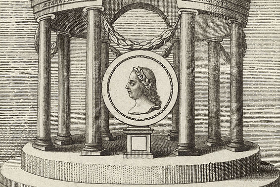 Tempel mit einem Medaillon des Kaisers Franz Stephan von Lothringen, Kupferstich von Jac. Mercorus, um 1780 – © Österreichische Nationalbibliothek
