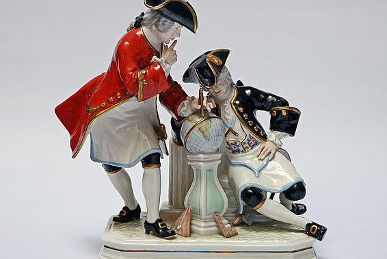 Zwei Freimaurer, Porzellangruppe nach einem Entwurf von Johann Joachim Kaendler, Großloge von Österreich, um 1740 – © Österreichische Nationalbibliothek