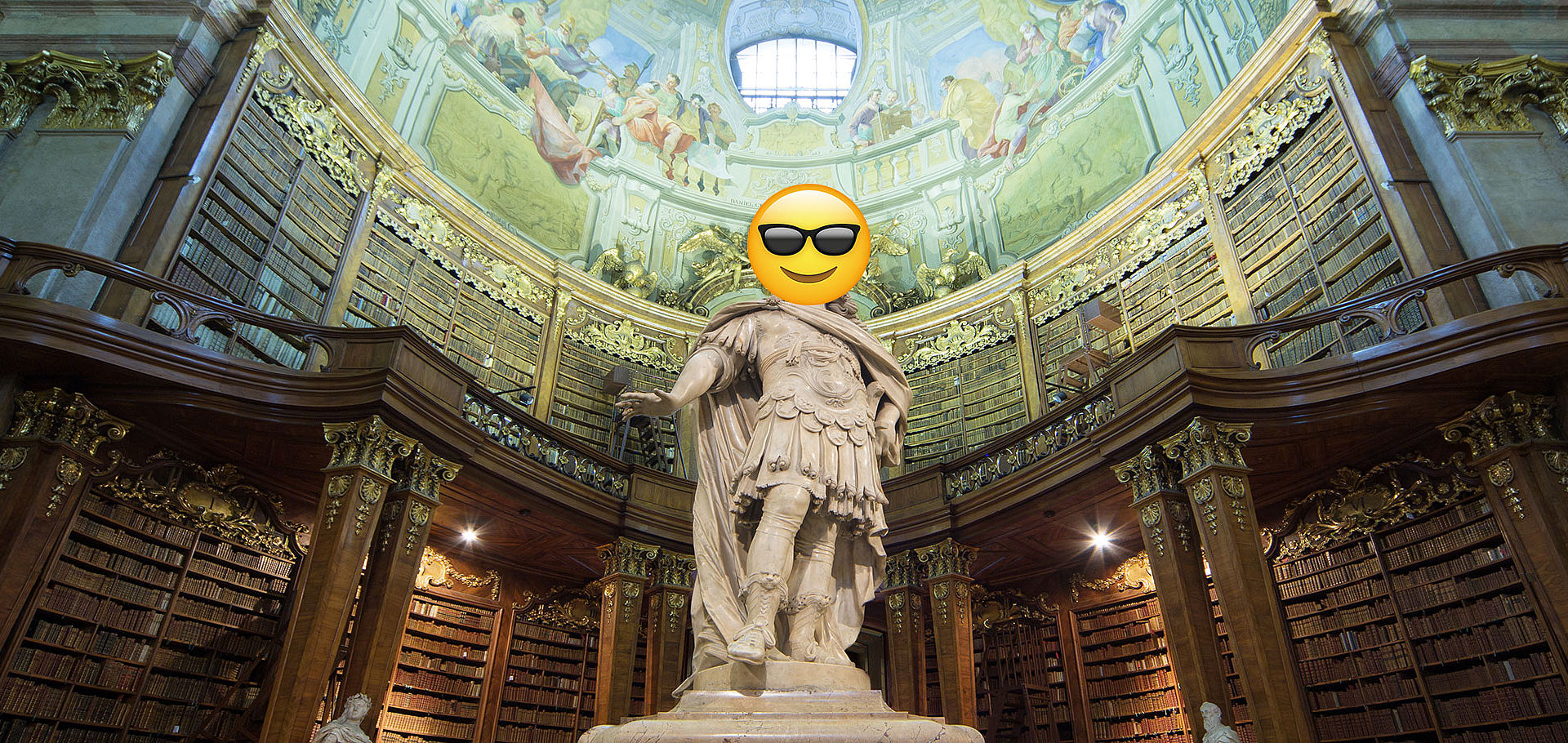 650 Jahre Österreichische Nationalbibliothek, Statue Karl IV mit Smiley-Emoji
